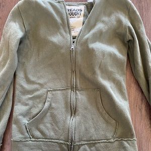 Threads 4 Thought Olive Green Distressed Zip Up Sweatshirt